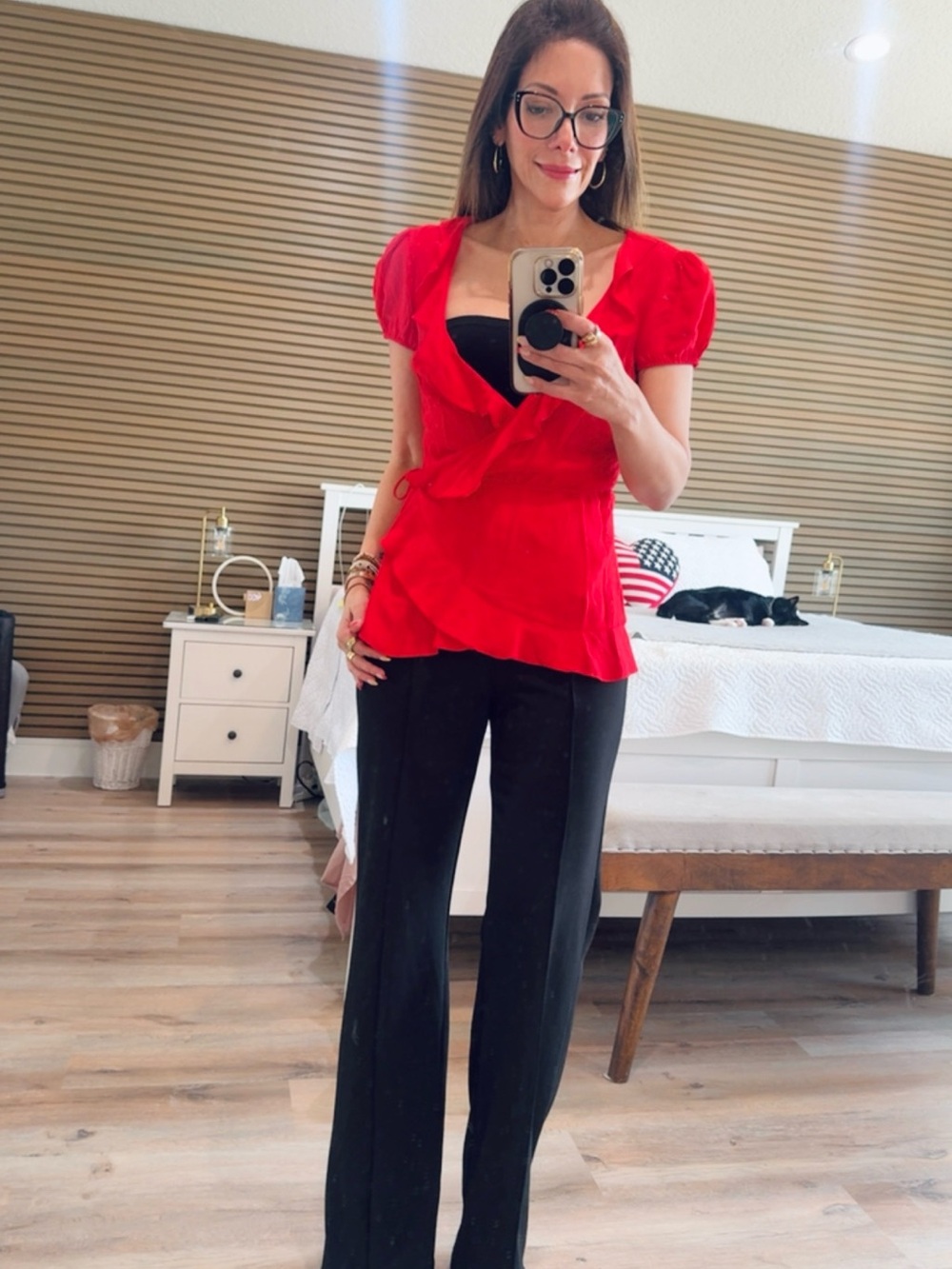 For Love And Lemons Red Ruffle Wrap Blouse